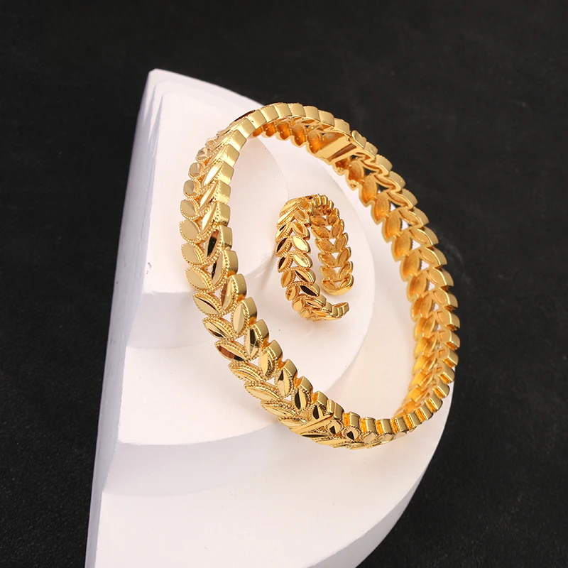 Luxury Dubai Gold Bracelet Women's 24K Gold Plated Ring Arabian Charm Wedding Ethiopian Handmade Jewelry Luxury Woman Bracelets