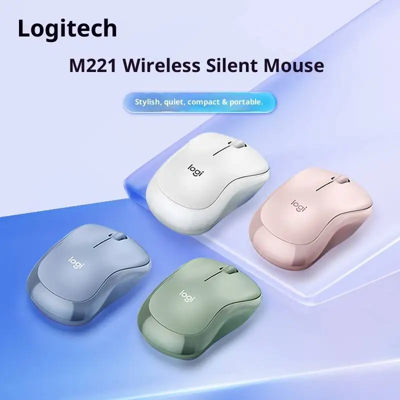 Logitech M221 Mouse sem fio com som leve, laptop, computador desktop, escritório, casa, pequeno, silencioso, portátil
