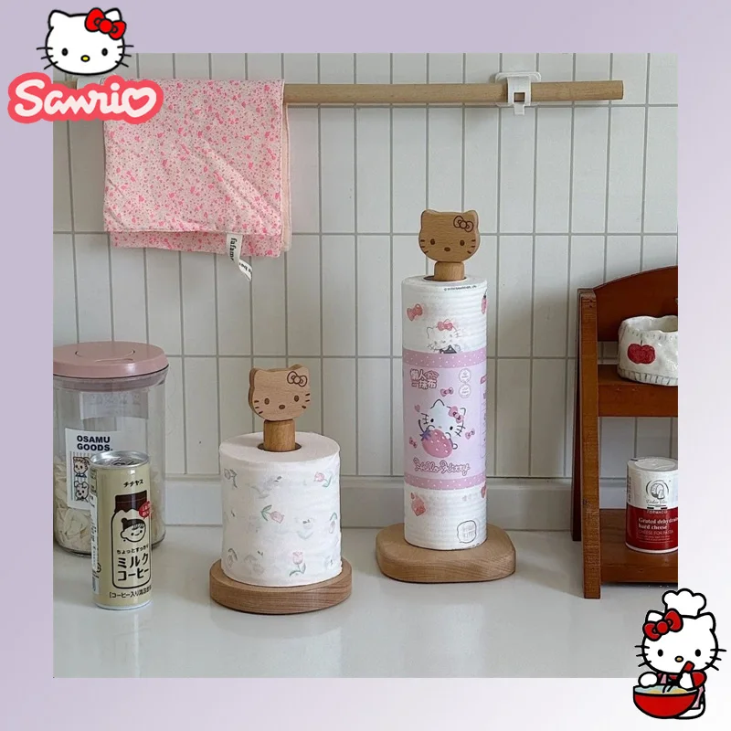 

Sanrio HelloKitty Paper Towel Holder Kitchen Dining Room Vertical Kawaii Wooden Vertical StandOrganizer Cling Film Rag Holder