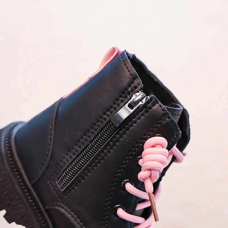 

Girls Boots Kids Fashion Rubber Boots Cool Girl Autumn and Winter Cotton Soft Sole Pink with Love Side Zip Princess Round-toe PU