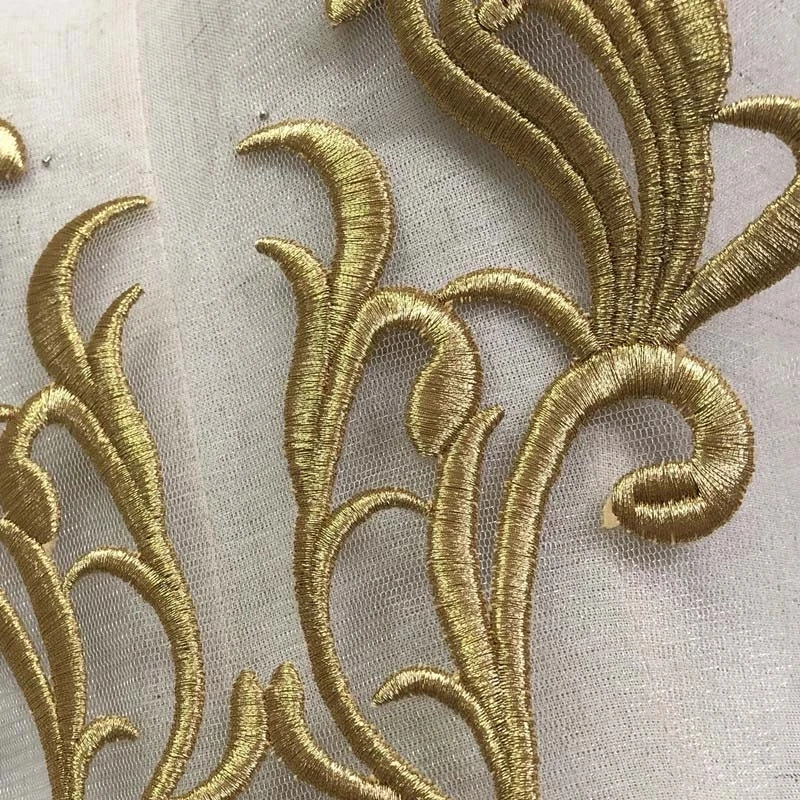 50*20.5CM/Gold Patches Bodice Fabric Applique,Lace Embroidery Sew On Patch Decoration for Bridal Gown,Wedding Dresses