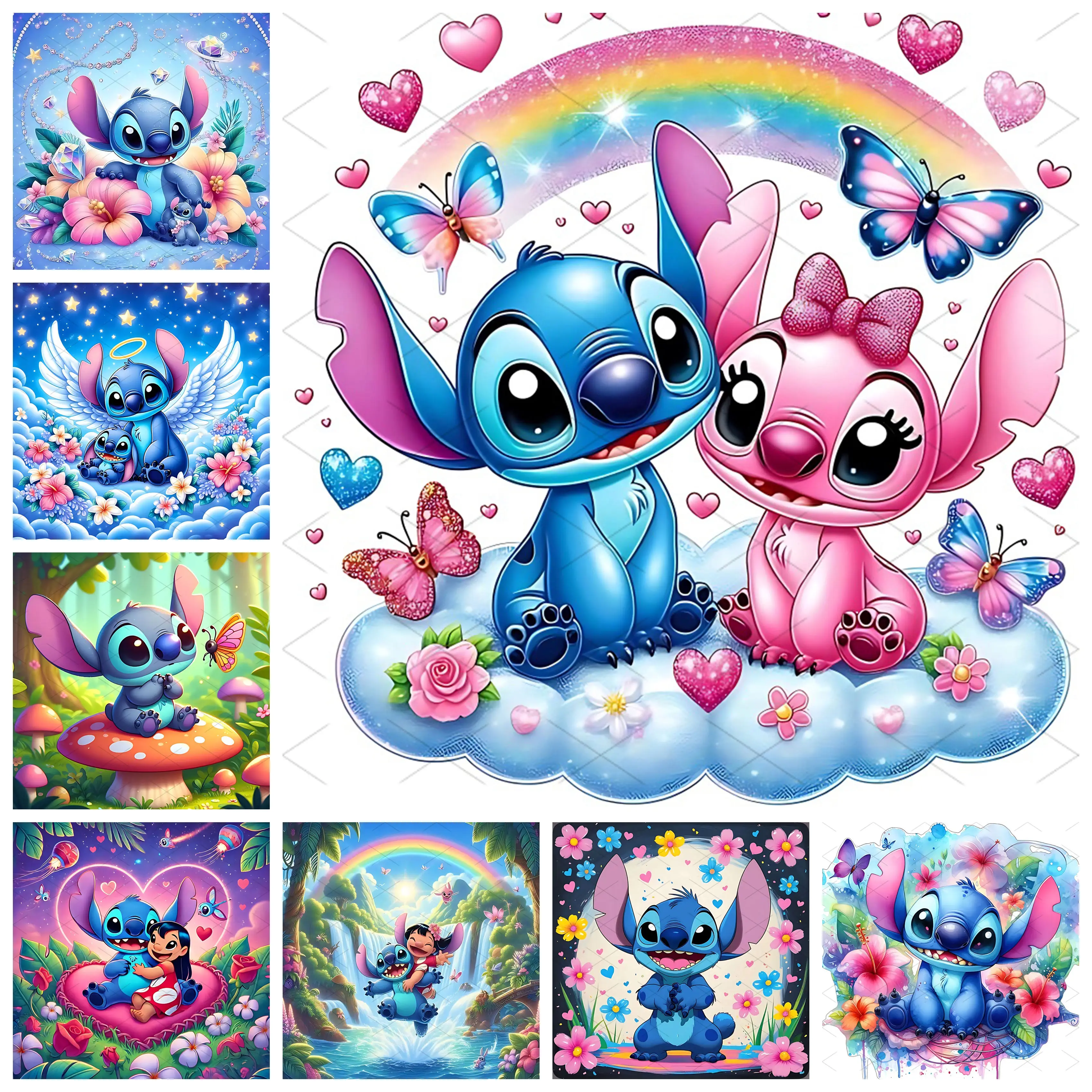 

Disney Cartoon Lilo & Stitch Theme Round Elastic Photography Background Cover Baby Birthday Party Circle Decorative Backdrops