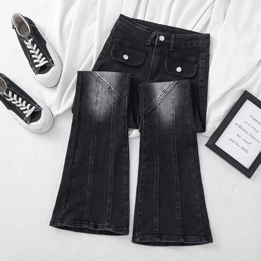 

High Waist Fce Lined Flared Jeans Women plus Size Elastic Slimming Bootcut Pants Cotton Stretch Denim Winter Wear