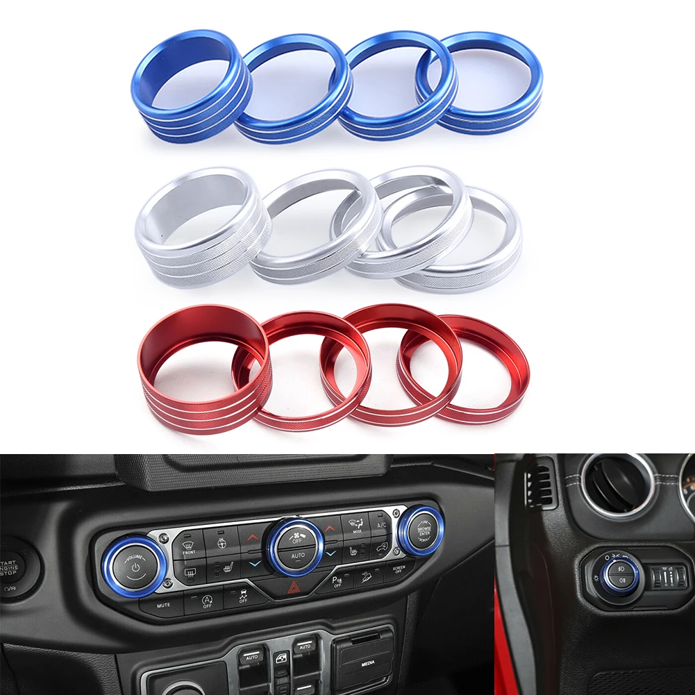 4Pcs/Set Car Air Conditioner Switch Knob Ring Cover Decoration Trim For Jeep Wrangler JL 2018 2019 2020 CNC Aluminum