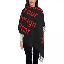 Vrouwelijke Grote Custom Uw Ontwerp Sjaals Vrouwen Winter Herfst Dikke Warme Kwast Sjaal Wrap Aangepaste Logo Bedrukte Sjaal