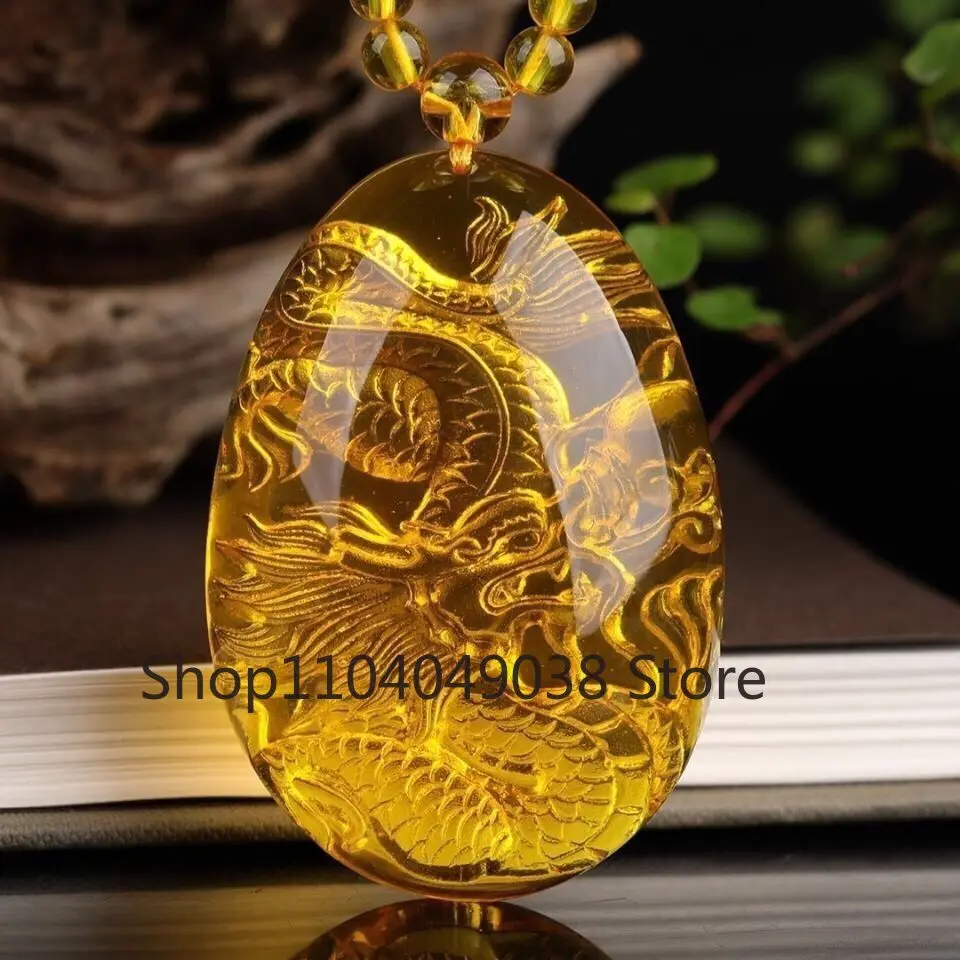 Worship Buddha Heart Sutra Lotus Chinese Loong Amber Beeswax Pendant Natural High-grade Exquisite Fashion Jewelry