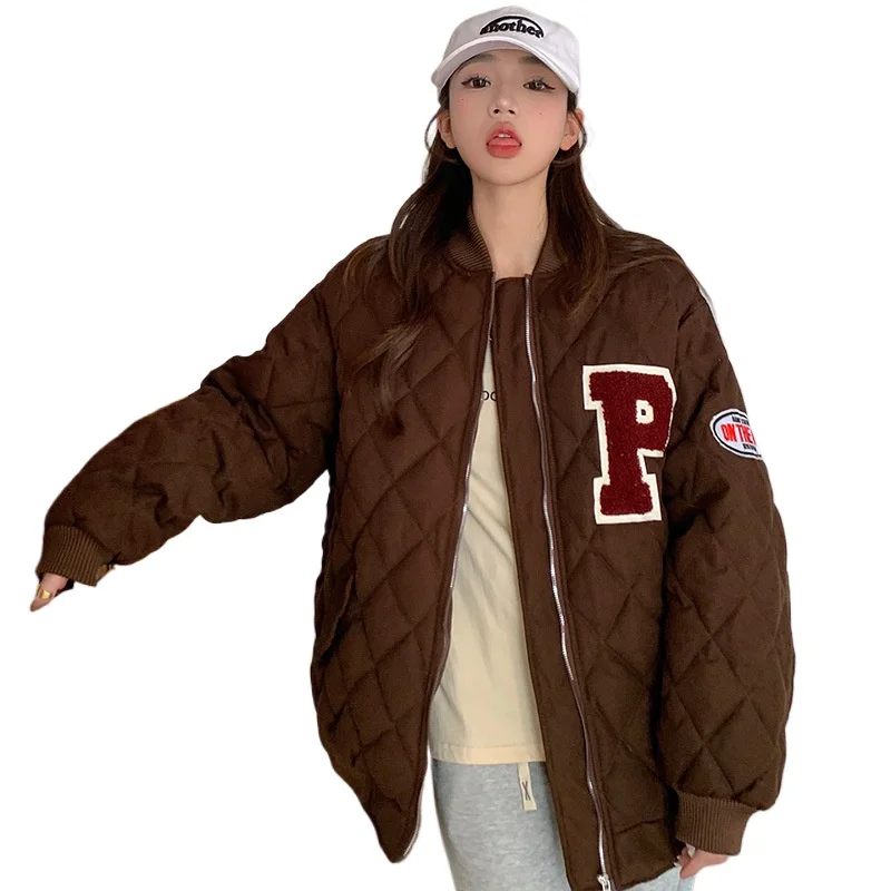 Winter Short Women's Cotton Coats Vintage Baggy College Style Parkas Thickened Warm Plaid Baseball Female Quilted Jacket Women