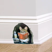 1PC 3D Effect Mouse Hole Sticker Read Flowering Branch Mouse Cute Animal Home Decor Residue Free Adhesive Wallpaper 5