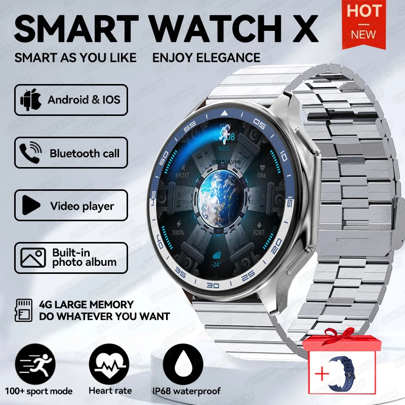 GUHUAVMI 2024NEW DT Watch X Smart Watch Player 3D AOD Modus Wasserdichte Smartwatch Armbanduhr 4GB Amoled Bildschirm Video Musik drahtlose Ladung 9