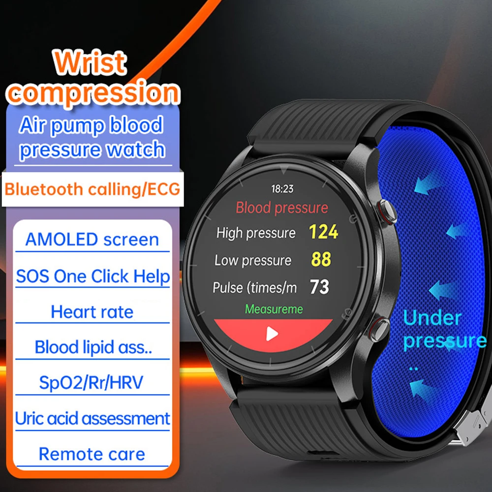 

2026 Air Pump Airbag Accurate Blood Pressure ECG+HRV Health Smart Watch Blood Lipids Uric Acid Heart Rate BT Call Smartwatch Men