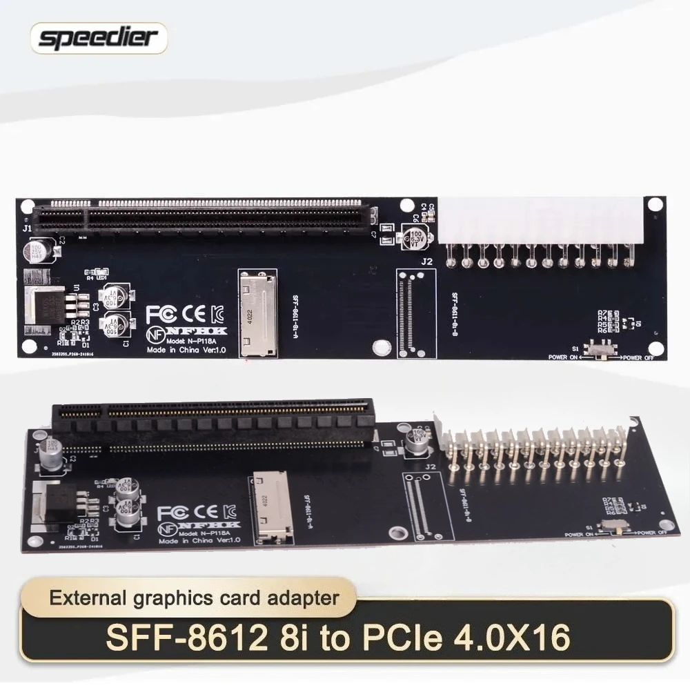 

Адаптер Oculink 8x SFF-8611 SFF-8612 8i к PCI Express 4.0 X16 для внешней видеокарты Адаптер OCuLink EGPU с 24-контактным питанием