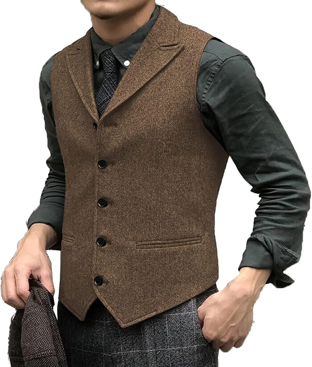 Men's Suits Vests Tweed Vest Green Herringbone Suit Vest Business Formal Causal Men's Waistcoat Wedding Grossemen Vest 2023