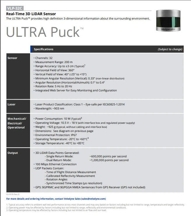 New VeIodyne Lidar VLP-32C 32-Line 3D Lidar Sensor
