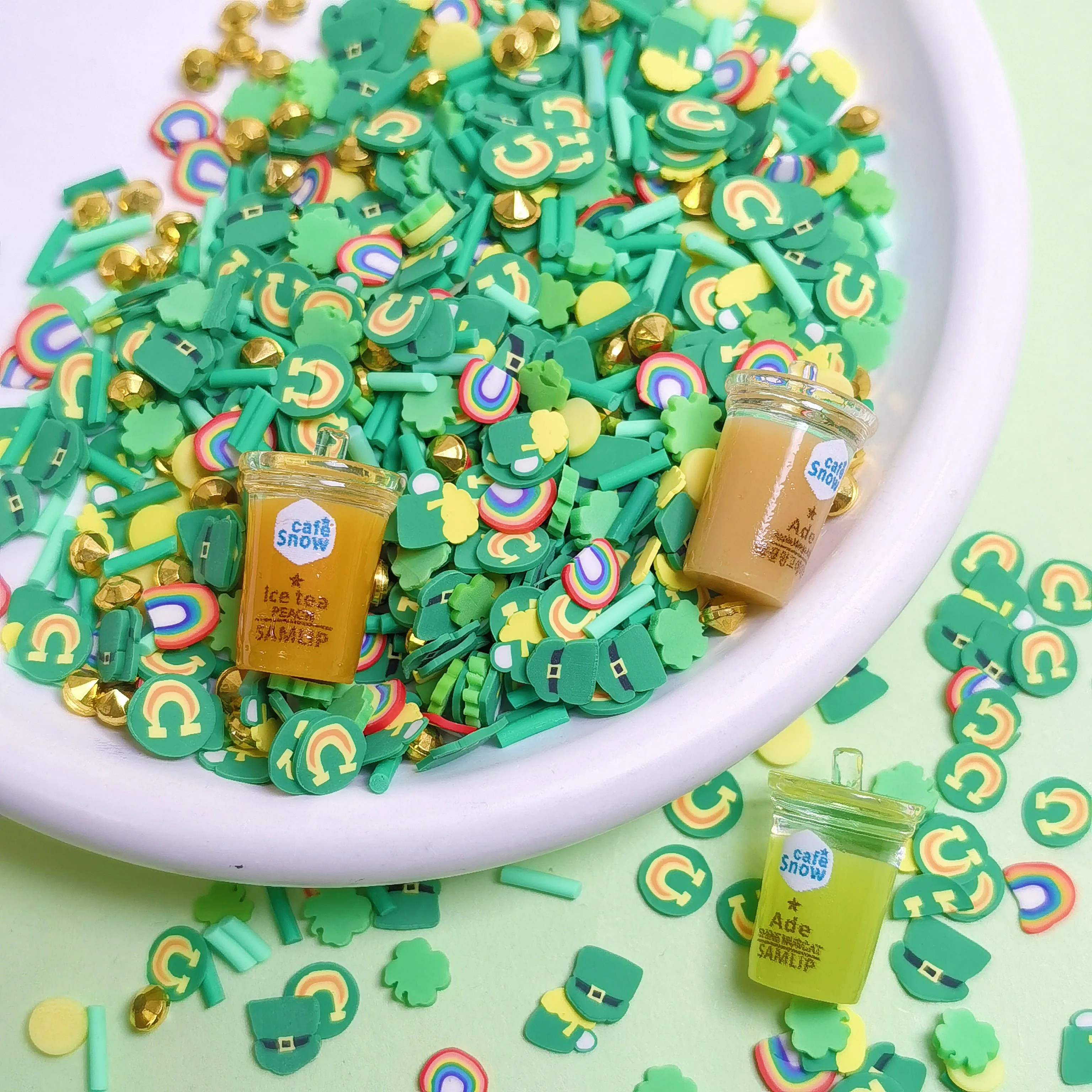 St Patrick Day Green Hat Lucky Designs Polymer Clay Slices Sprinkles Mixed Resin Juice Bottle for Crafts Making DIY Slime Tiny K