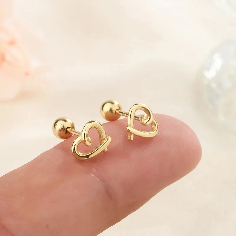 Minimalist Tragus Piercing Helix Stud Earrings For Women Girls Gold Color Hollow Wings Heart Trendy Daily Jewelry Accessories