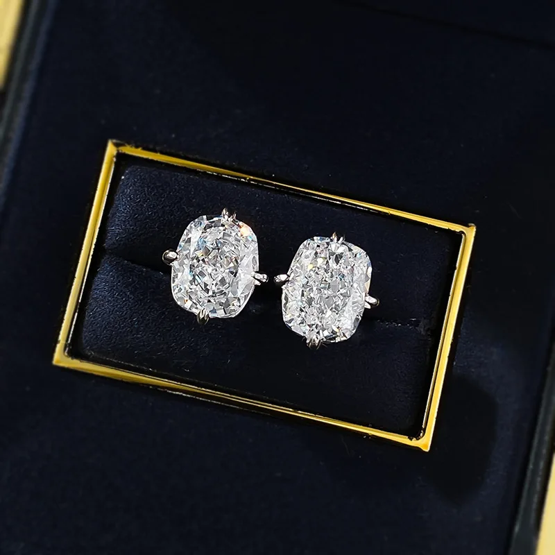 Charm Cushion 3ct Moissanite Diamond Stud Earring 100% Real 925 sterling silver Promise Wedding Earrings for Women Party Jewelry