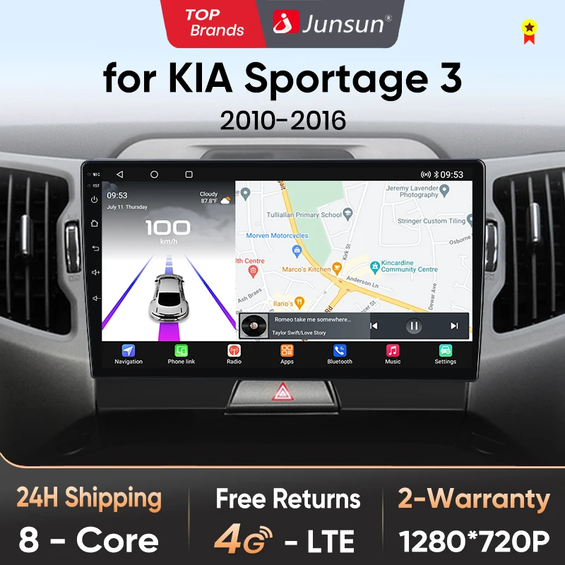 Junsun Android 13 Qualcomm 8 Core Wireless CarPlay for Apple Android Car Radio For KIA Sportage 3 2010- 2016 Car Radio