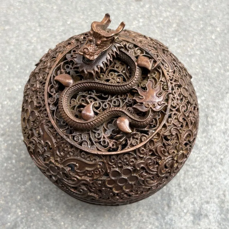 Handicraft Hollowed-Out Dragon-Covered Incense Burner Home Decorative Ornament