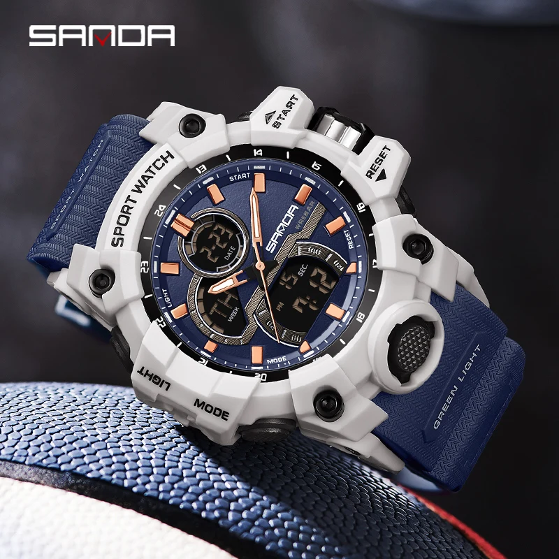 SANDA LED Digital Watch Men Military Quartz Men Watch Waterproof Sport Wristwatch Dual Display Big Watch Male Relogio Masculino