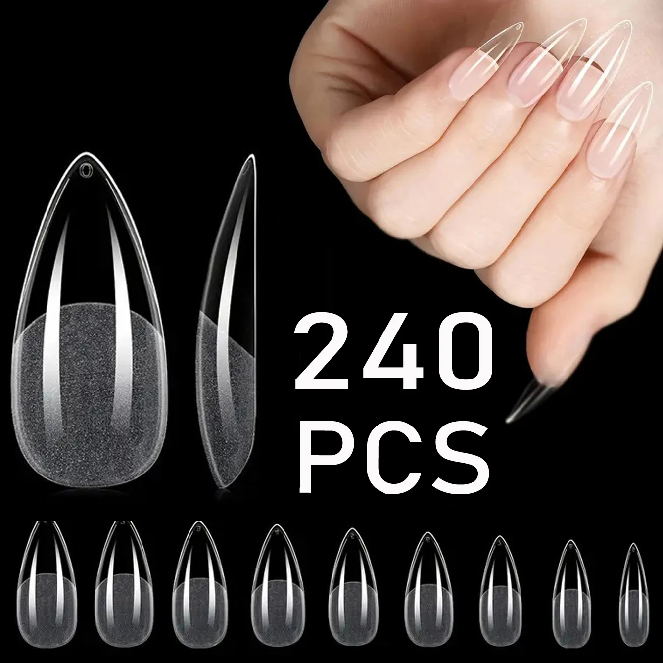 ARTAUG 240 Stück kurze Nägel zum Aufdrücken, quadratisch, weiß, Gel-Lucency-Kunstnägel, vollständige Abdeckung, künstliches Nagelset, zum Aufdrücken der Sommer, günstige Nägel – Detail 11