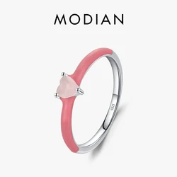 Modian 925 Sterling Silver Pink Color Enamel Ring Romantic Sweet Heart Opal Jewelry For Women Platinum Plated Fine Jewelry