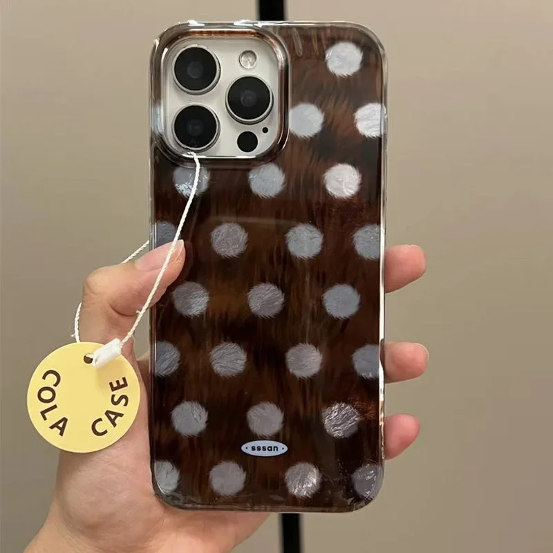 Korean Brown Blue Polka Dots Year Vortex Pattern Phone Case for IPhone 16 15 Pro Max 14 13 12 11 Pro XS XR X 7 8 Plus Hard Cover