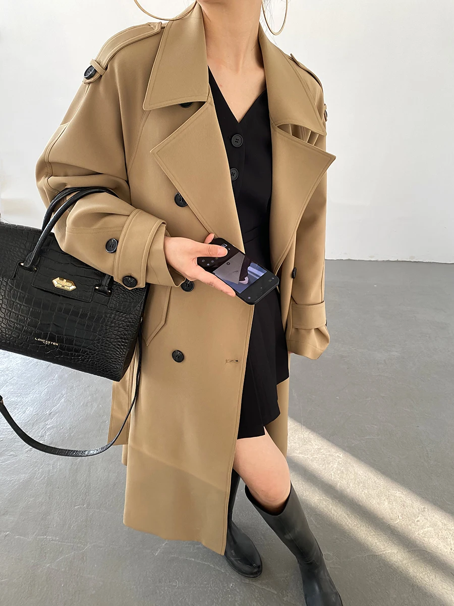 

AcupStudio Jiangyou ang винтажное двухрядное длинное пальто на пуговицах с поясом, женская весенняя верхняя одежда, уличная свободная посадка