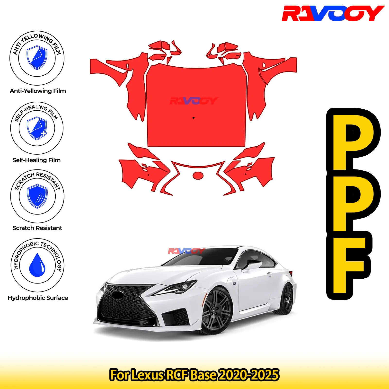 

For Lexus RCF Base 2020-2025 Glossy Matte Black Precut front PPF Kit Paint Protection Film