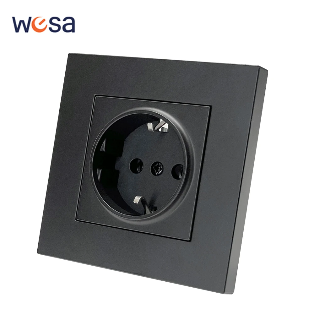 

Европейская черная настенная розетка, стандартная электрическая розетка Outlett с заземляющими заглушками, огнестойкая пластиковая панель с распылителем, электрическая розетка 16 А