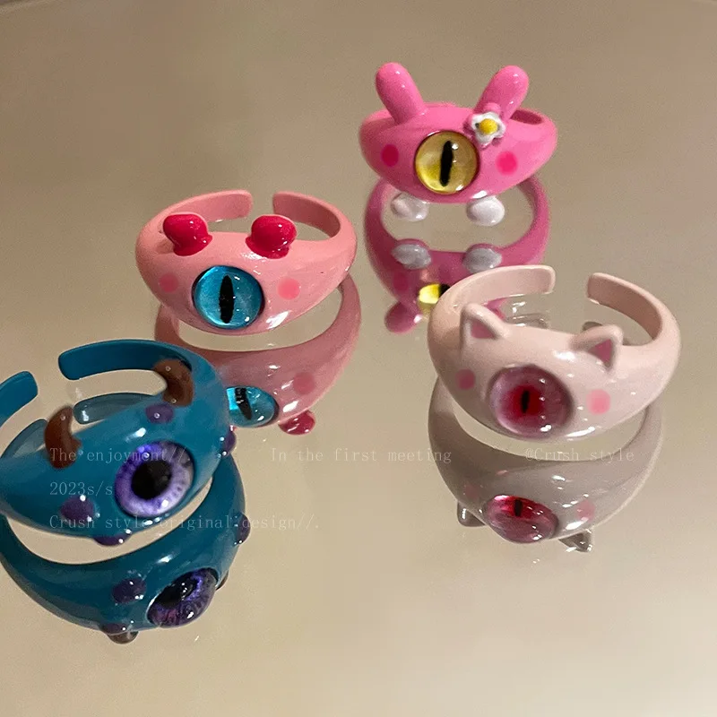 Childish Fun Cute Meow Monster Ring for Women's 2023 New Fashion Index Finger Ring Design Niche Y2k Cartoon Jewelry for Girls