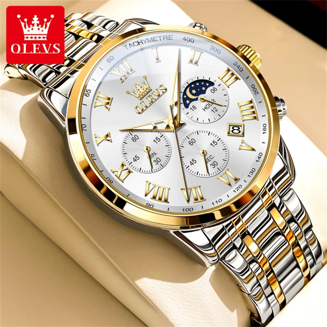 OLEVS 5529 Quartz Business Watch Gift Round-dial Stainless Steel Watchband Calendar Luminous