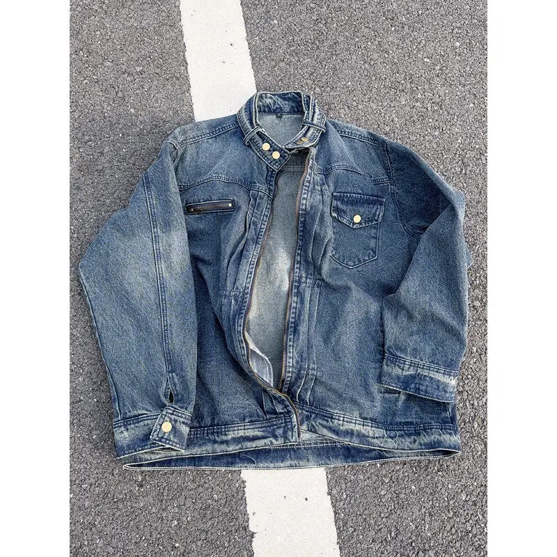 

American Retro Men's Denim Jaet Spring Autumn Cleanfit Workwear Jaet Stand Fit Water Waed Youth Trend Long Sve Zi...