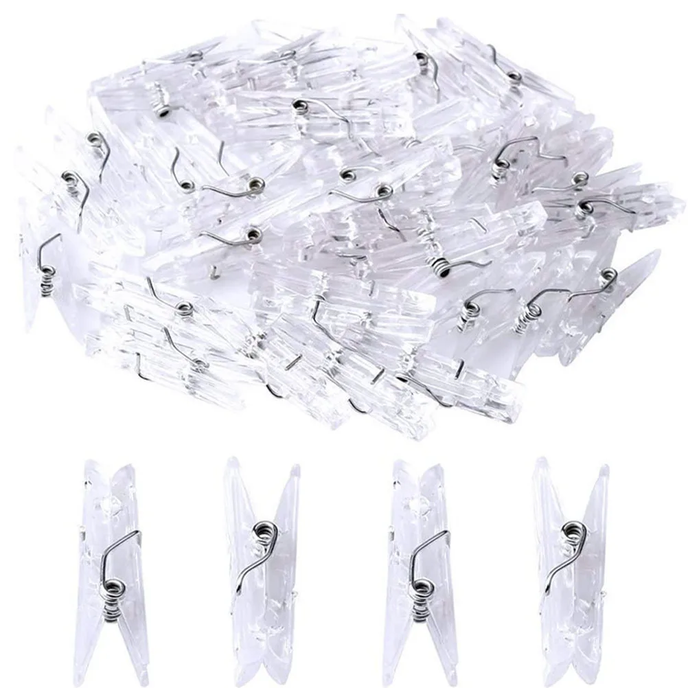 

100Pcs Picture Clips Wall Portable Small Plastic Clear Clips for Photos Clothespins for Display Artwork