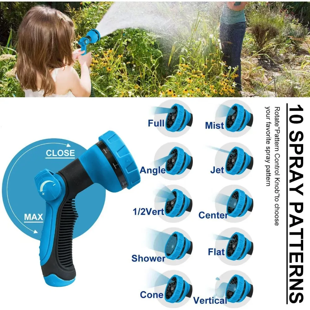 خرطوم حديقة مرن خفيف الوزن بطول 150 قدمًا غير قابل للغلق مع فوهة 10 أنماط وموصلات معدنية متينة 3/4