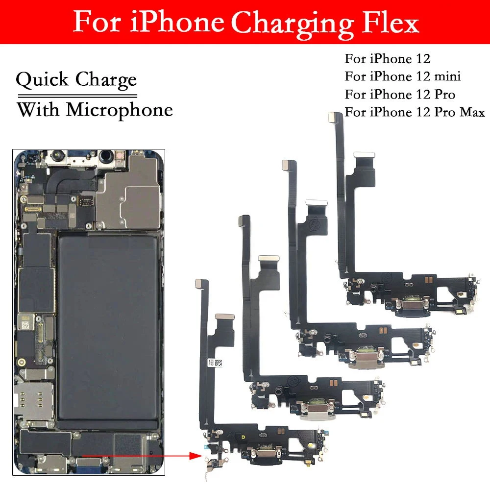 New Quick Charge Bottom Mic USB Charger SUB Board For iPhone 12 Pro Max mini 12mini Dock Connector Charging Port Replacement