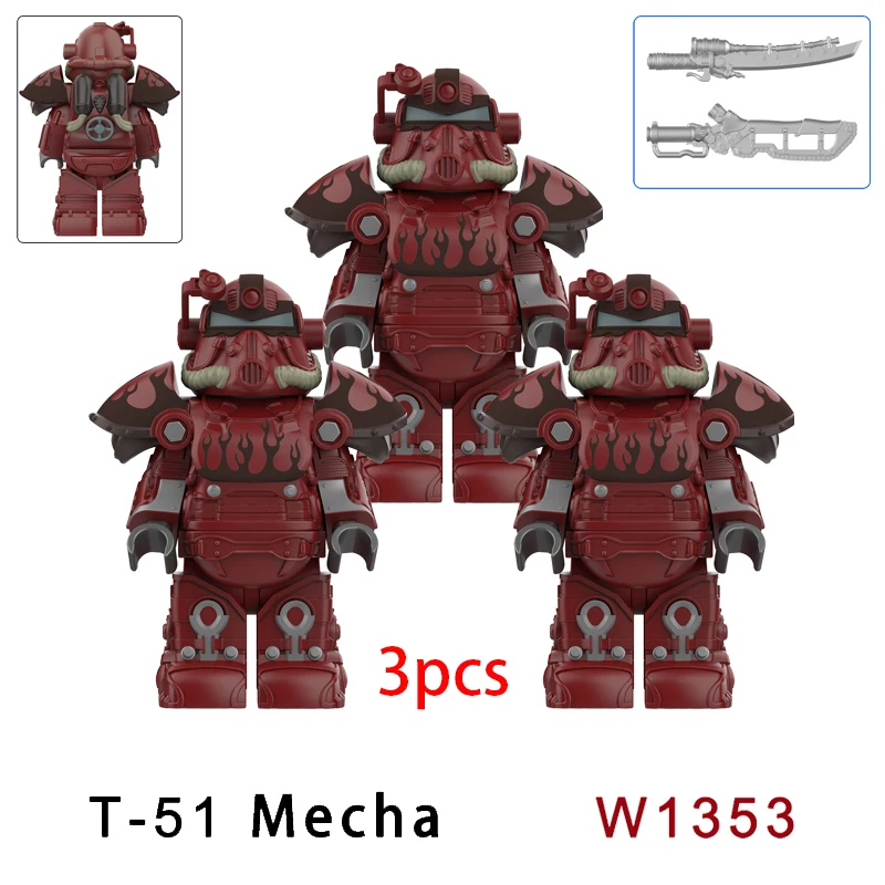 3 pièces militaire T51 armure BOS soldats Mini Anime Action fallouts figurines armes Robot Kinghts blocs de construction briques jouets cadeaux