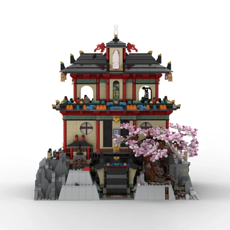 htmoc tradizionale tempio casa drago città Architettura cinese Building Blocks Modello archway gateway Padiglione Mattoni fai da te Giocattoli