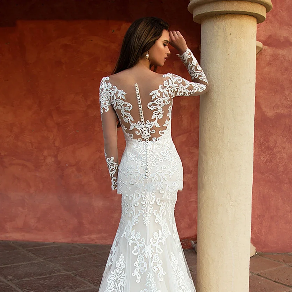 Очаровательное великолепное свадебное платье Flavinke с овальным вырезом и русалкой по индивидуальному заказу, свадебное платье с длинными рукавами и трубой