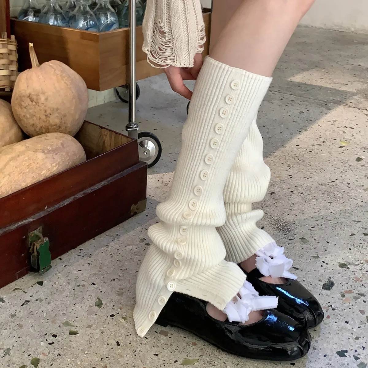 Button Knitted Foot Cover Leg Warmers Women 2026 Autumn and Winter Thick Warm Leg Warmers Korean Leg Cover Calf Socks Stockings