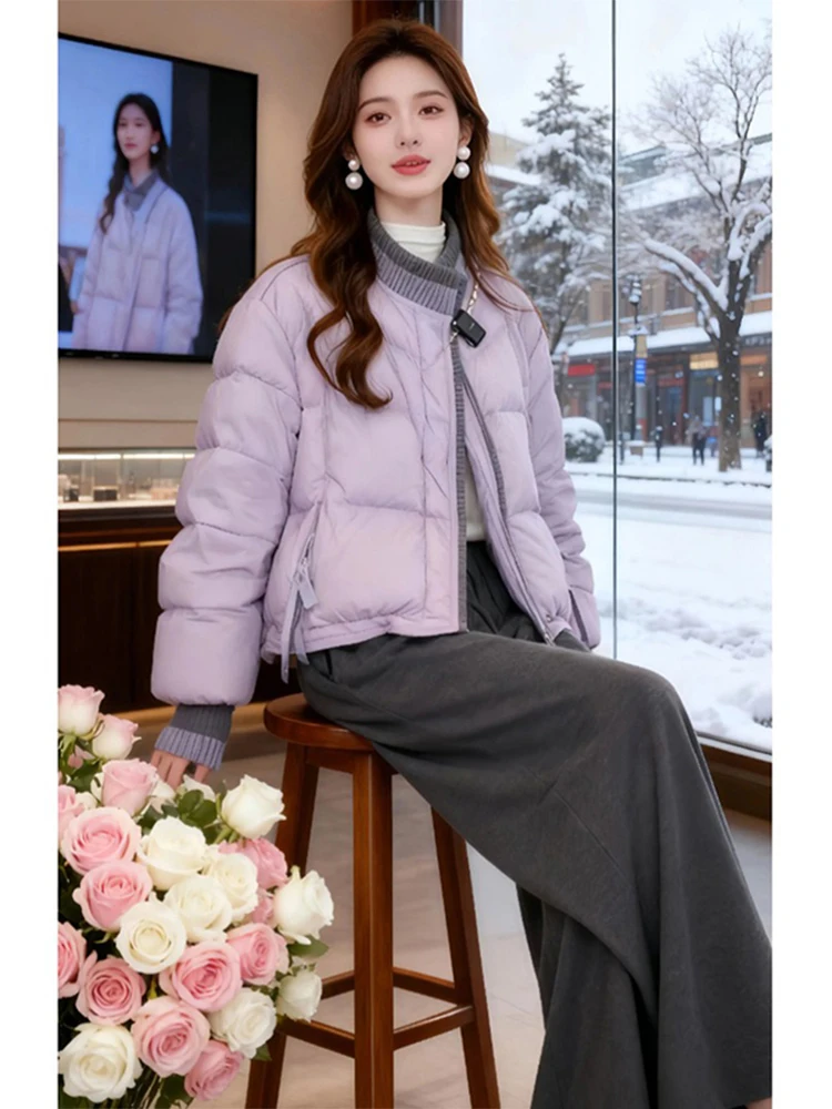 

Faionable Patchwork Thiened Women's Cotton Jaet Purple Winter New Arrival Sli Commuter Korean Sle Loose Fit Coat