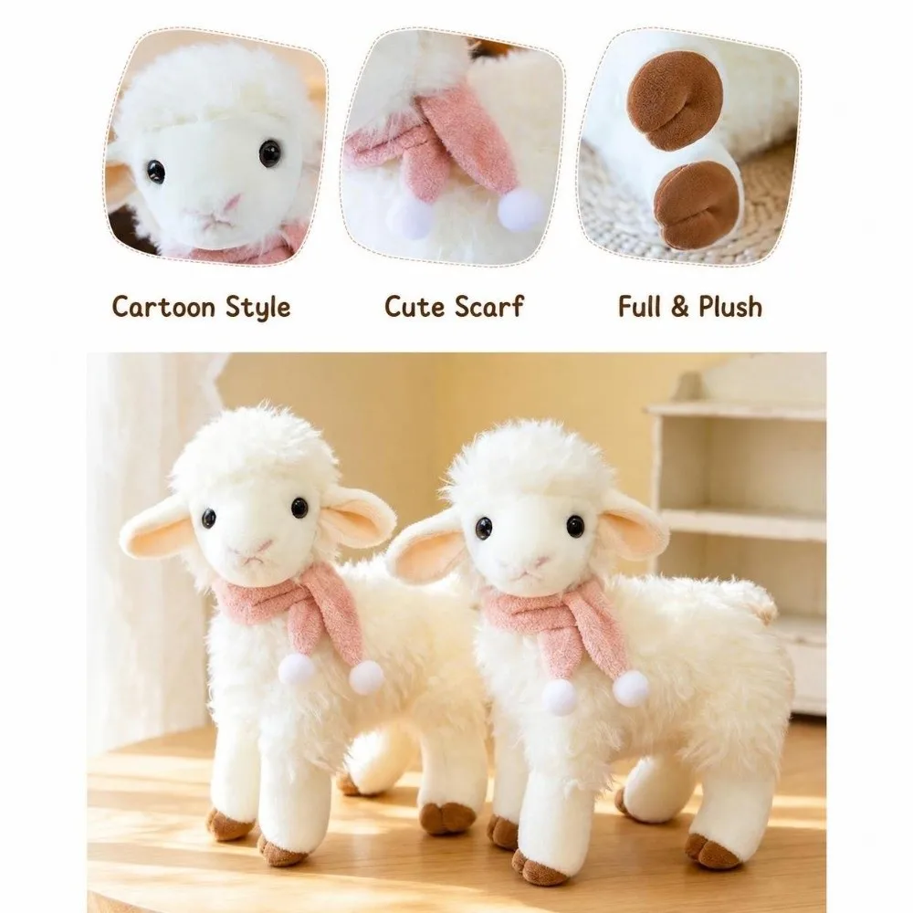 26cm 31cm Standing Sheep Pink Scarf White Pompom White Lamb Soft Curly Fur Animal Soft Curly Fur Animal Collection Hobby