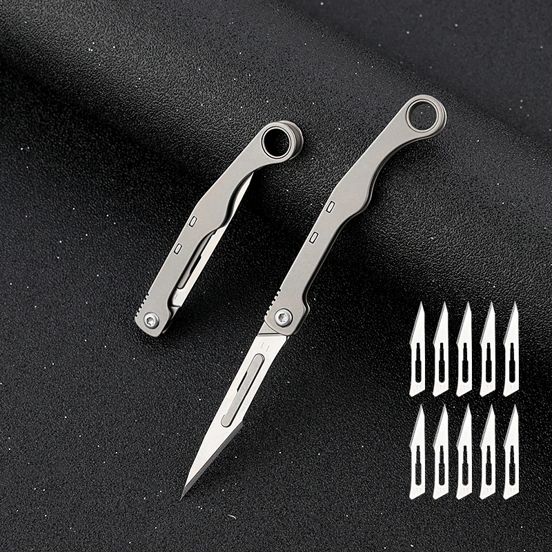 Imagem -02 - Titanium Alloy Mini Bisturi Utility Knife Quick Open Keychain Bolso Faca Dobrável Lâmina Substituível Self Defense Tool No.11