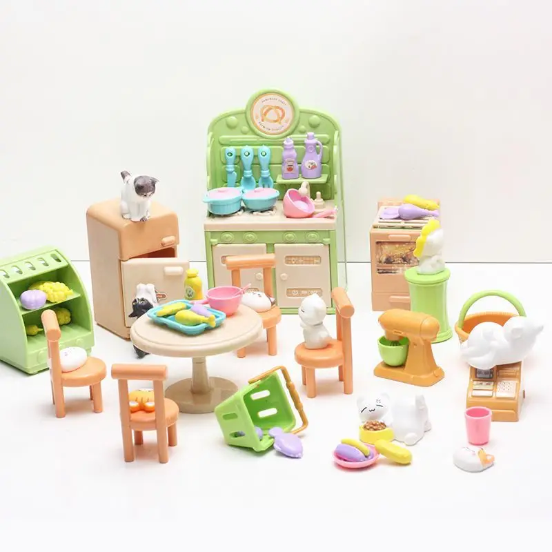 

Kawaii Items Kids Toys Miniature Doll House Furniture Kitchen Kits Set Pet For Barbie DIY Children Game Christmas Present Gift