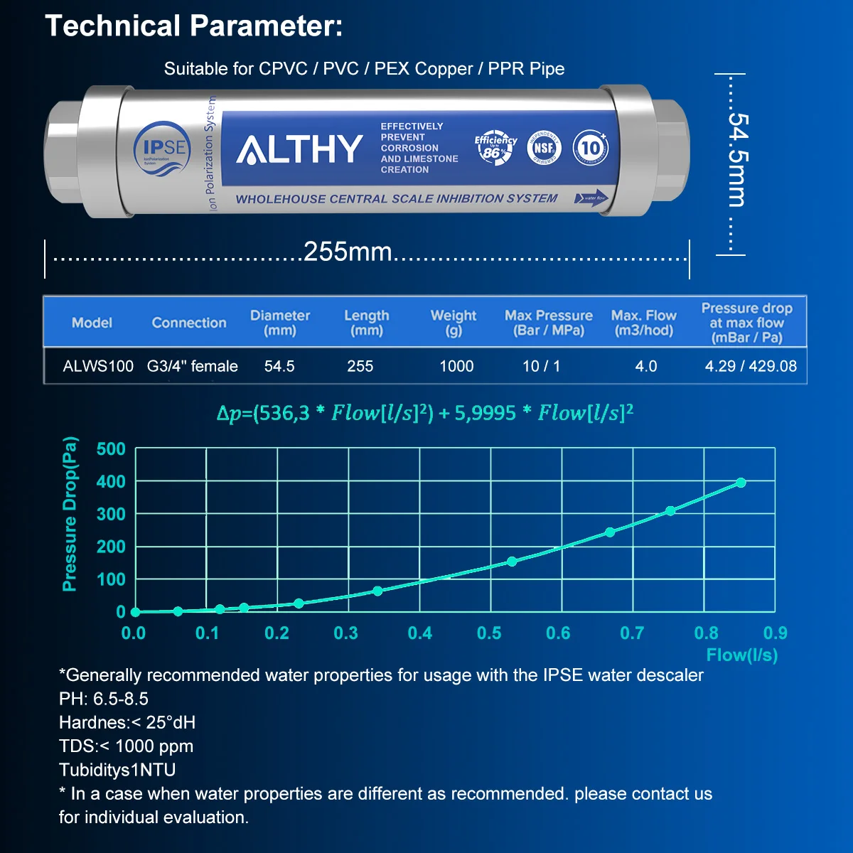 ALTHY AL-WS100 Whole House Water Descalcificador, Escala Injection Softener System Machine, Anti calcário, corrosão e água dura