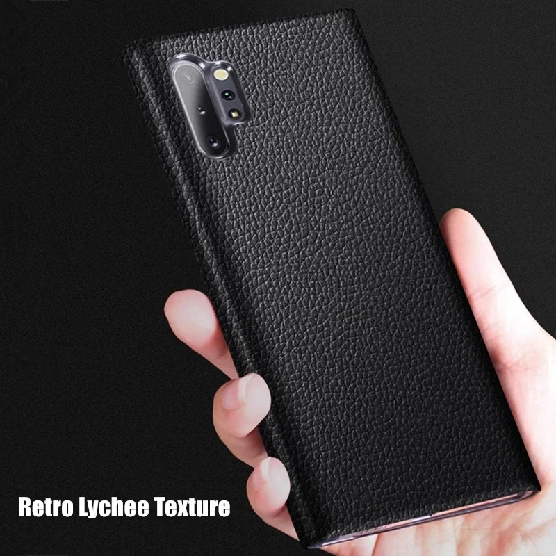 Lychee Pattern Leather Cases For Samsung Galaxy Note 20 Ultra Note 20 Window View Free-flip Answer Calls Smart Chip Flip Cover