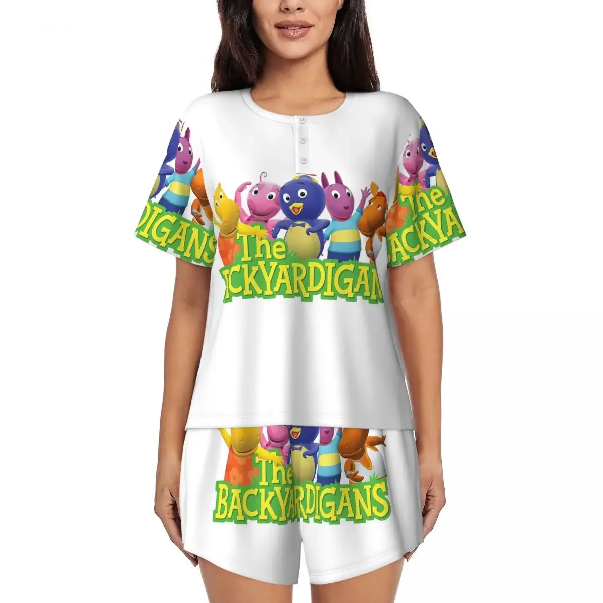 

Backyardigans Funny Round Neck Short Sleeve Nightgowns for Sleeping Sleepshirts Women Soft Pajama Set Short Pants