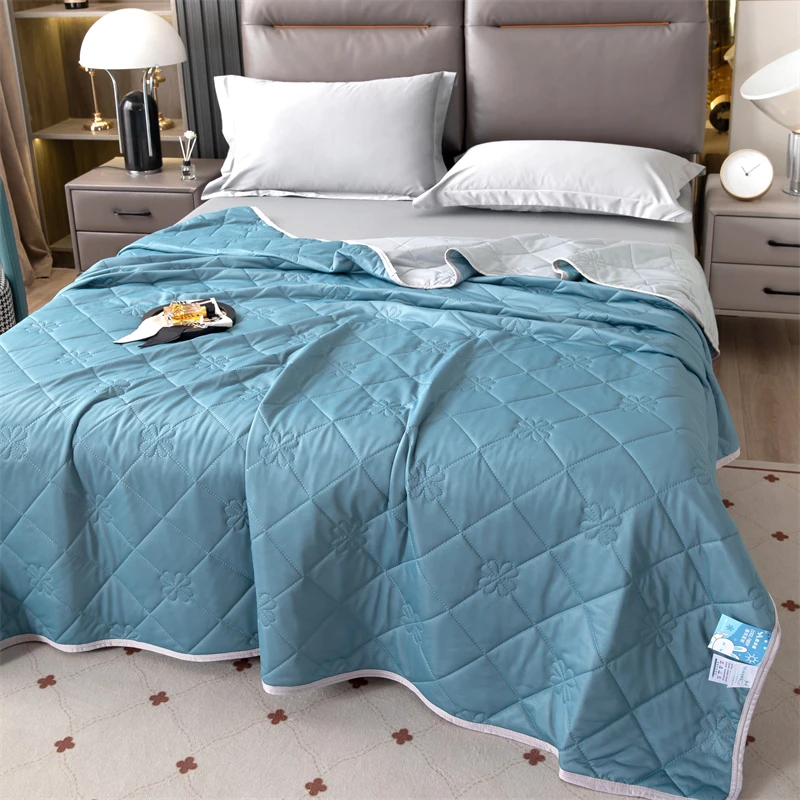 Plain Color Airable Cover Summer Quilt Four-piece Set Washing  Comfortable Breathable Summer Cool Blanket