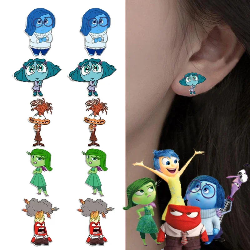 Disney Inside Out 2 Girls Stud Earrings Cartoon Joy Sadness Anger Disgust Ear Accessories Girl Decoration Fashion Jewelry Gifts