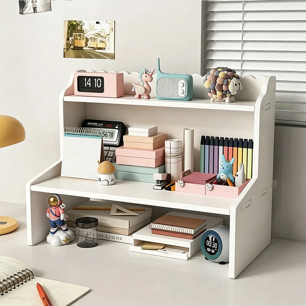 2-Tier Desktop Organizer Shelf for Office Desk, Multi-functional Storage Rack to Hold Books, Files and Stationery Supplies view 6