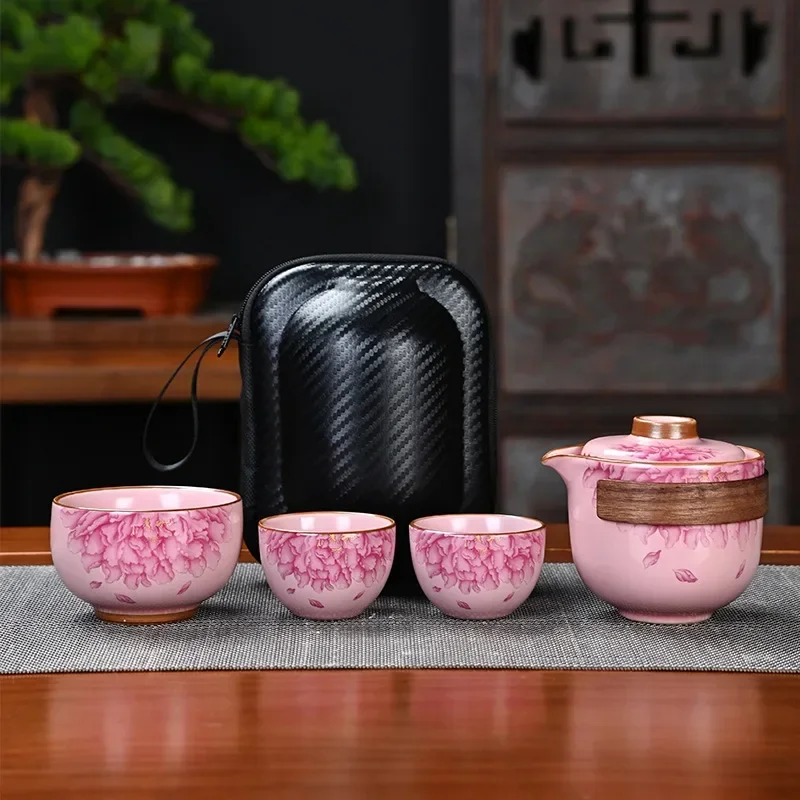 Colorful Ruyao Travel Tea Ceremony Set Portable One Pot Three Cups Tea Cup Tools Outdoor Camping Companion Business Gift Teaset